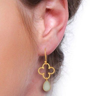 Aqua Chalcedony 14K Gold Plated Sterling Silver Drop Earrings Gemstone Jewelry