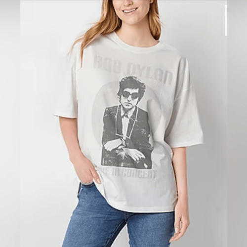 T-shirt oversize nuova con etichette Bob Dylan donna taglia Med band icona musica popolare comoda - Foto 1 di 6