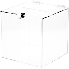 Plymor Clear Acrylic Locking Ballot/Collection/Donation Box, 10"W x 10"D x 10"H