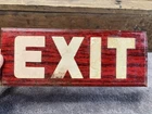 Vintage Red Exit Advertising Wood Grain Tin Reflective Smaltz Letter Metal Sign