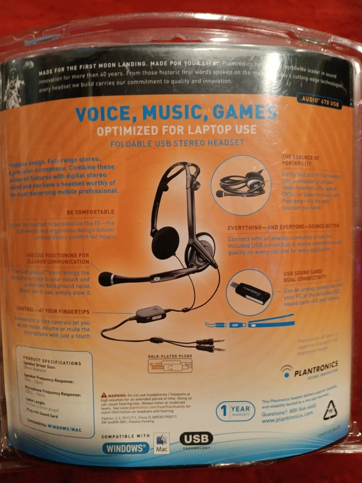 Plantronics Foldable USB Stereo Headset Optimized Laptop Use Audio 470 USB NEW - Image 3 of 4