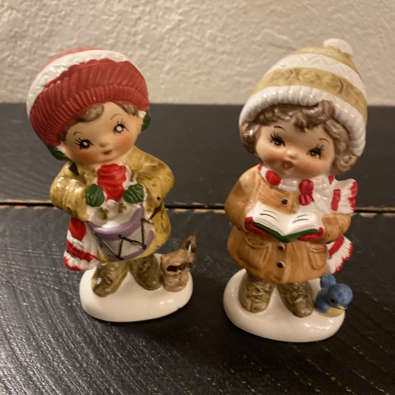 VTG Napcoware Christmas Caroler & Drummer Boy & Girl Figurines 5.5” MCM Japan