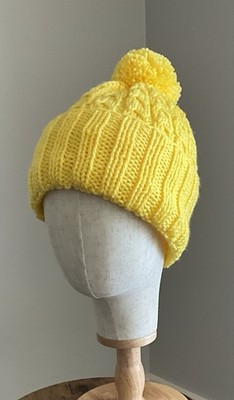 Icings Originals Hand Knit  Bright Yellow Twist Beanie Hat