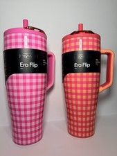 Juego de Vasos Abatibles Brumate X Madi Nelson ROSA GINGHAM MELOCOTÓN GINGHAM 40oz Era Nuevo con Etiquetas