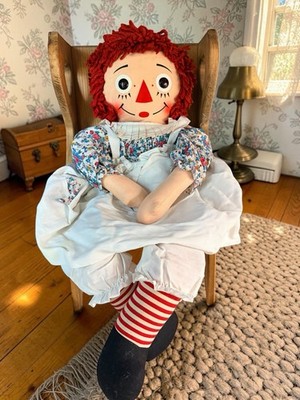 Raggedy Ann 32 Inches with RARE Pocket Square 1960s Knickerbocker Doll   