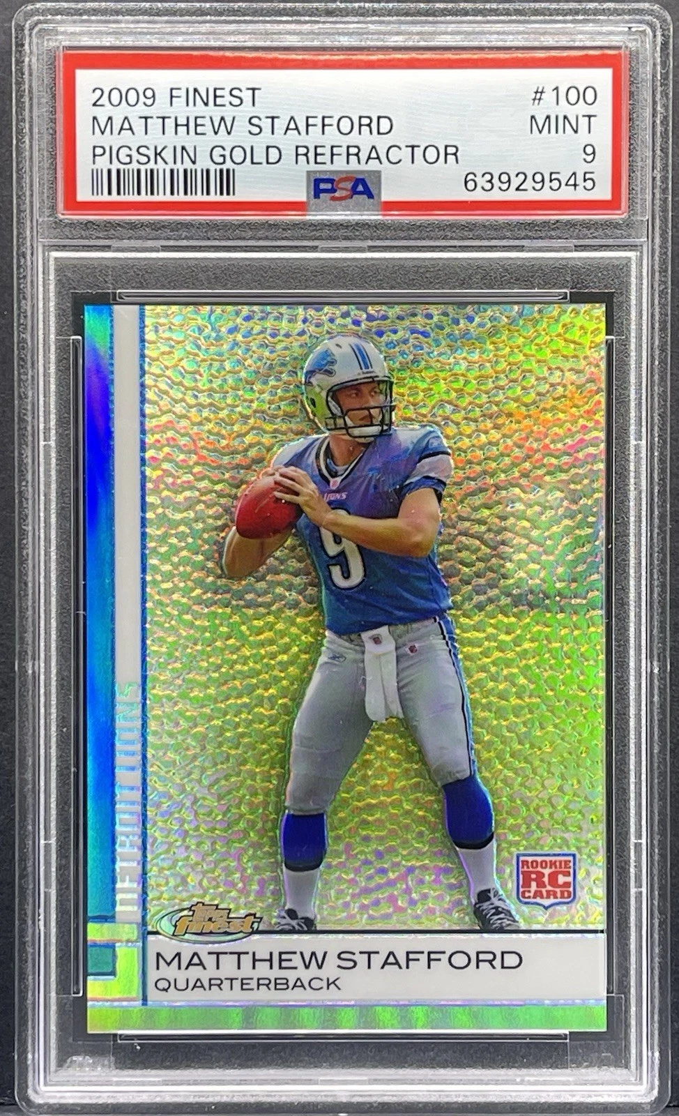 Matthew Stafford Finest #100 Pigskin Gold Refractor