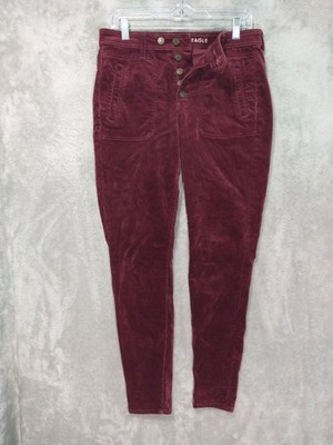American Eagle Jeans Womens 8 Red Corduroy Super Stretch Hi Rise Jegging Button