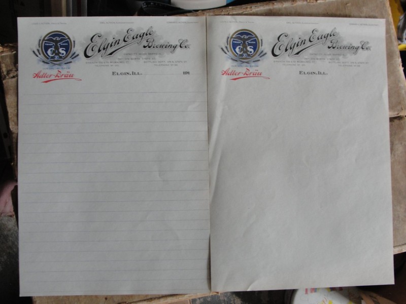 2 Elgin Eagle Brewery Adler Brau Beer letterheads pre-prohibition Elgin, IL