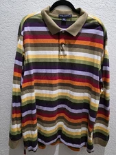 Daniel Cremieux Long Sleeve Polo Mens XXL Striped Rainbow 2X Preppy Cotton Soft