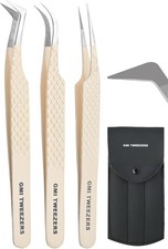 Fiber Tip Lash Tweezers- Pack of 3 Eyelash Extension Tweezers Light Nude
