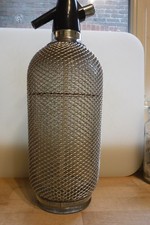 Vintage Glass Soda Syphon With Silver Wire Mesh Cover