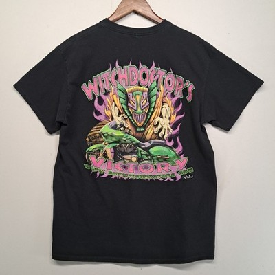 Witchdoctor's Victory T Shirt Mens Large Black Head Hunter Club Tiki Graphic