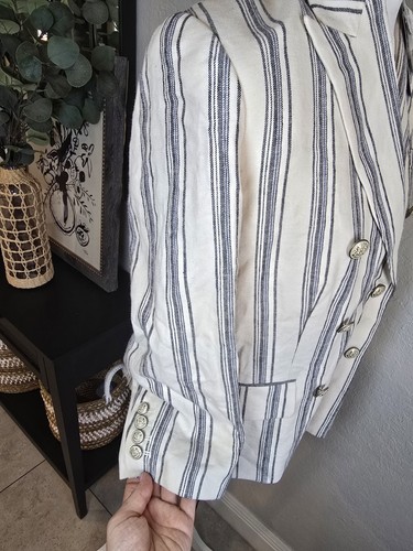 Lauren Ralph Lauren Women's Striped Linen Twill Blazer Cream Size 14 - Picture 10 of 11