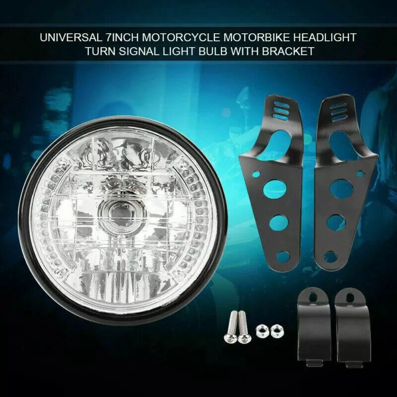 7"Inch Motorcycle LED Headlight Turn Light W/Black Housing Bucket Universal Foto 3 de 4