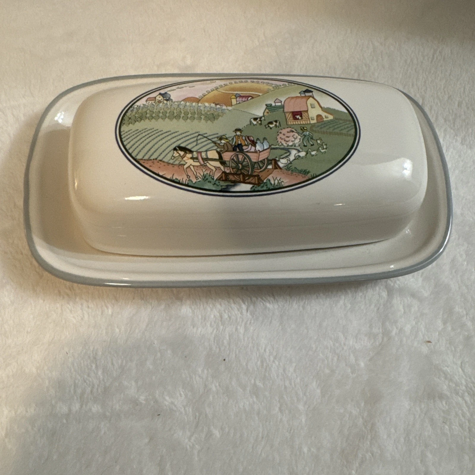 VTG. Studio Nova Butter Dish Homecoming *Hard To Find 8"x4.5" Cottagecore Farm
