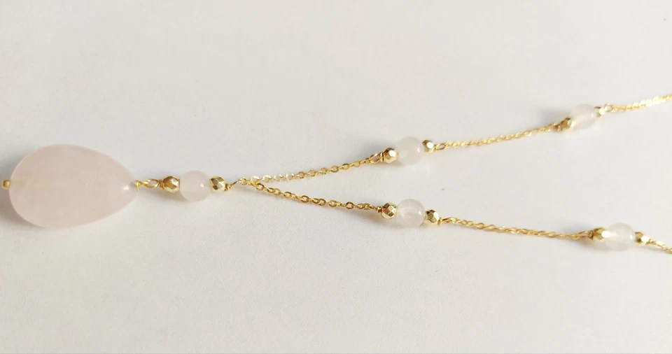 Collana in argento 925 laminata in oro con quarzo rosa goccia ed ematite dorata - Immagine 4 di 4