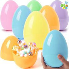 24 Pack 6" Large Plastic Easter Eggs Jumbo Pastel Fillable Empty Basket Stuffer