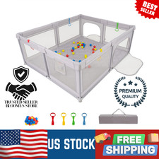 Large Baby Playpen Playard Activity Center with Mat 50 Balls 4 Rings Safety Gate