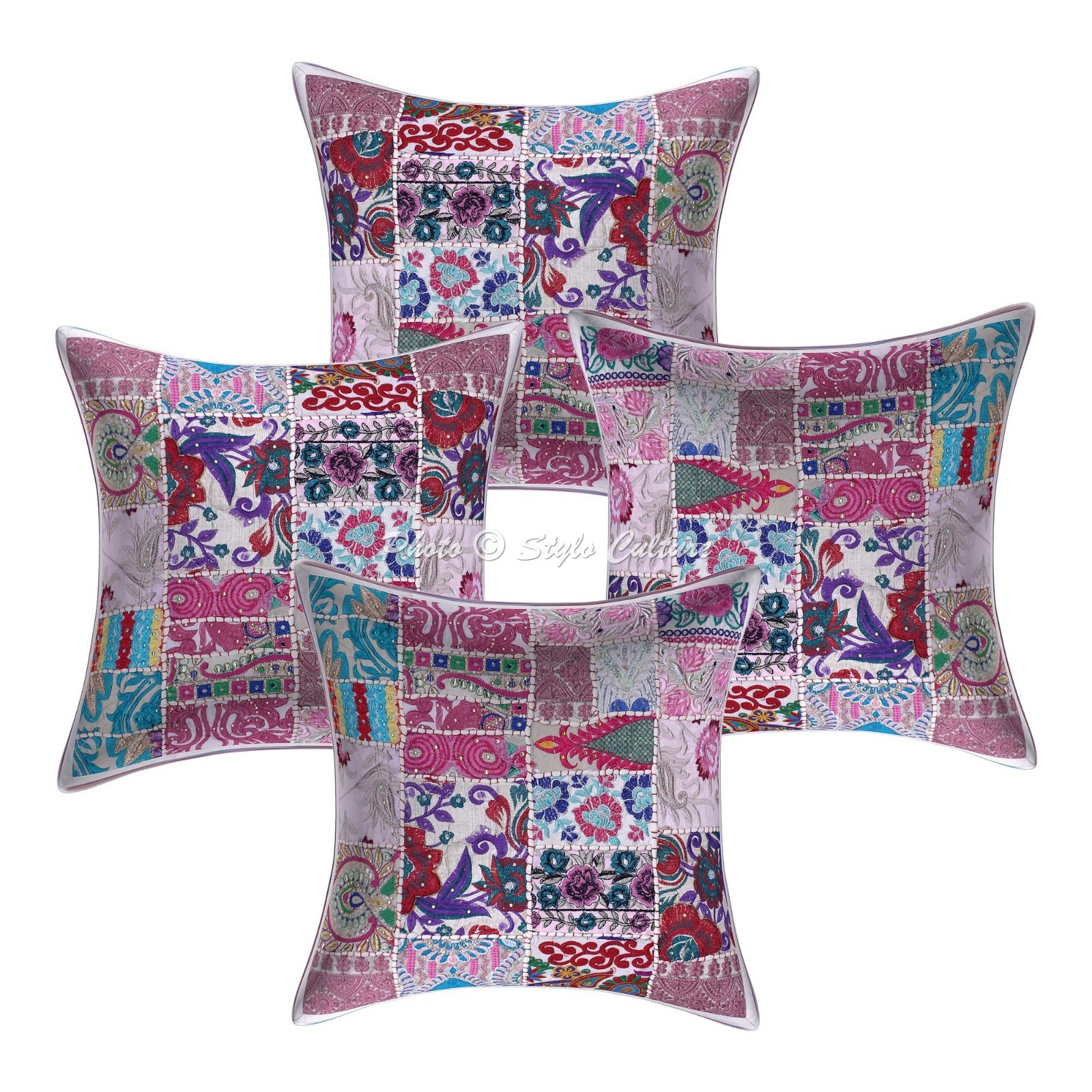 Indian Cotton Vintage Patchwork Pillow Cover White