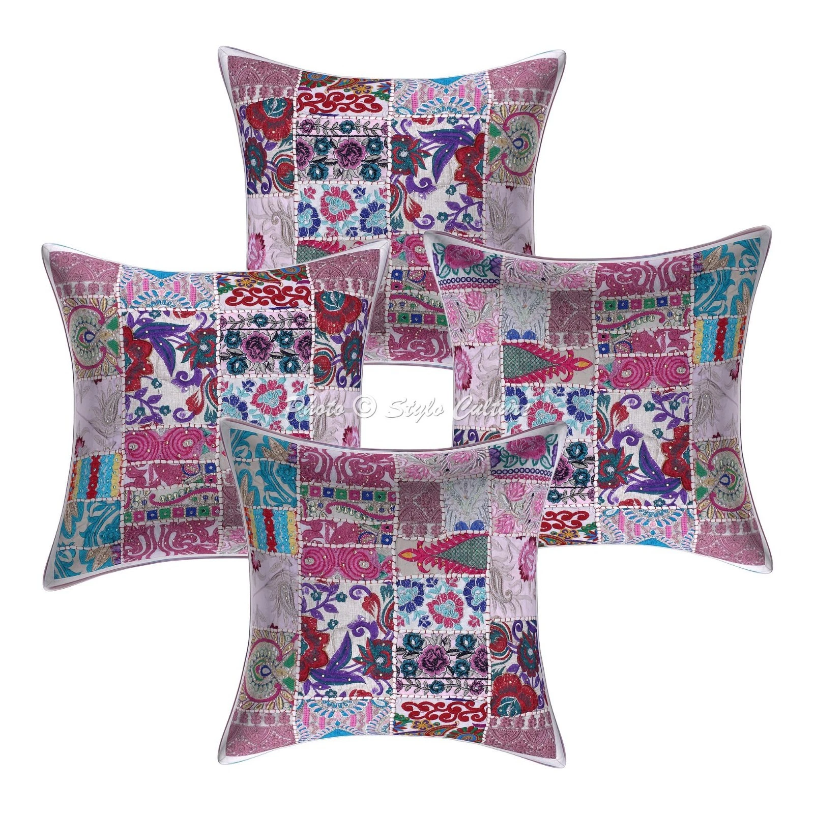 Indian Cotton Throw Pillow Covers Vintage Patchwork White Abstract Home Decor