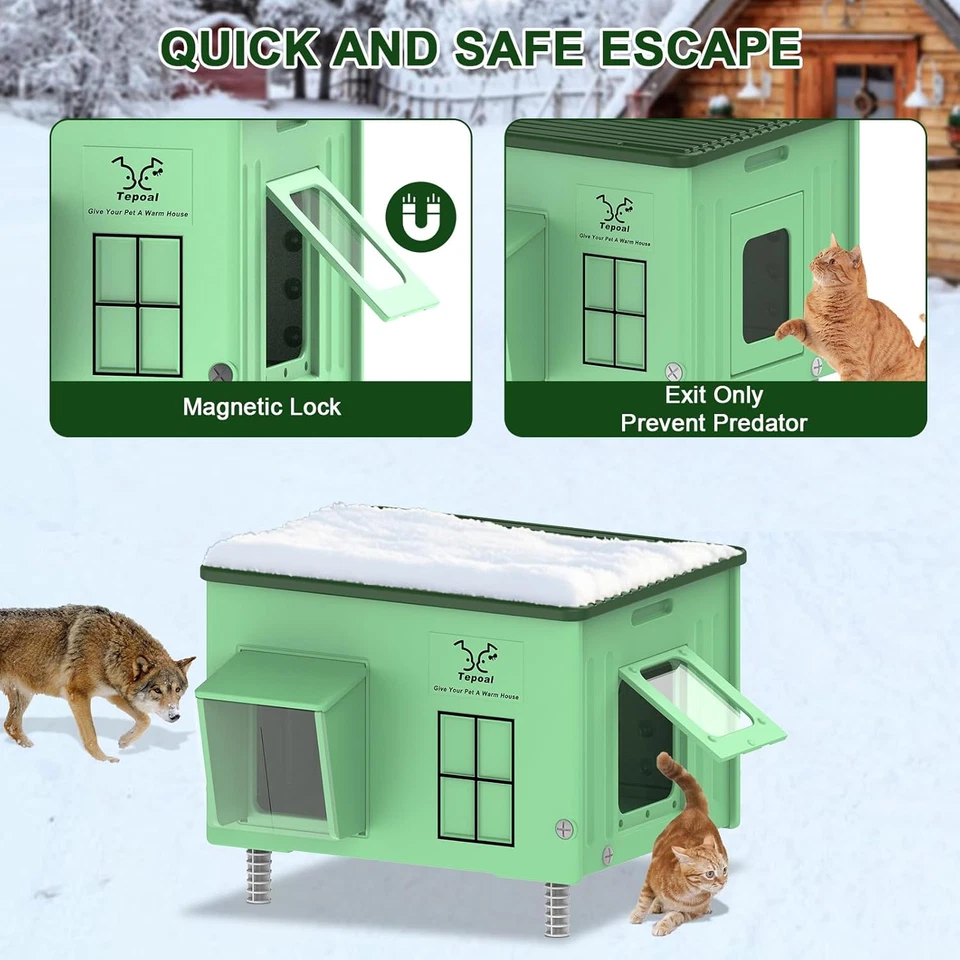 Large Plastic Heated Cat House for Outside, Elevated Outdoor Cat Shelter 100% We - Image 4 of 4