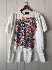 Vintage 1980’s Gilda Marx Style abstract art white t shirt size Large Art Peplum