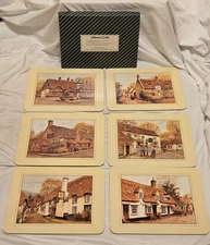 NIB Set of 6 VTG Manor Craft English Pub Scenes-Cork Backed Placemats -11.5X8.75