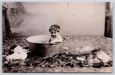 Antique Raphael Tuck Silverette baby in tub Knight of the Bath 1910