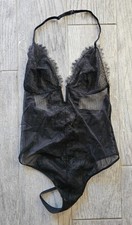 New Women's Victoria's Secret Bodysuit Lingerie Lace Black Halter Thong Medium