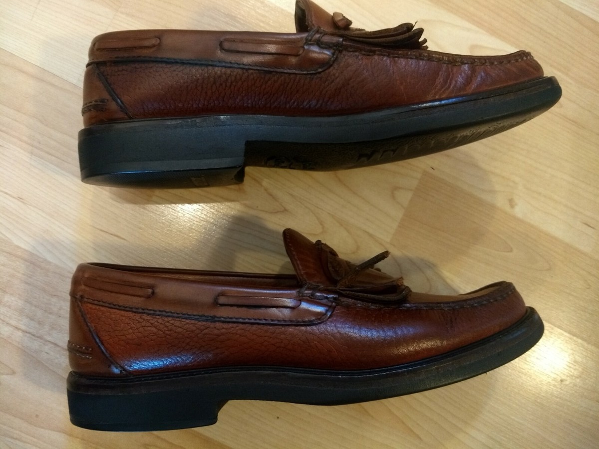 E.T. WRIGHT Brown Leather Slip-On Loafer Shoe,Tassel Front 
