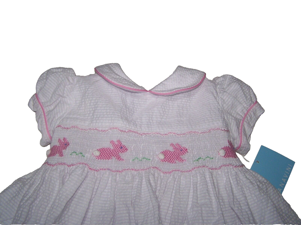 Anavini Girls Pink Knit Smocked Christmas Trees Top with Pink Striped Leggings main image 1