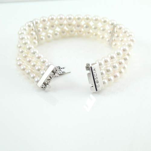 Coscia Pulsera Perlas Akoya 5,5 / 6MM A Tres Cables con Barras Oro Blanco Y CT - Imagen 8 de 12