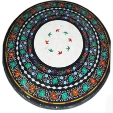 30" Black Marble Conference Meeting Table Top Multi Stone Console Bar Desk Decor