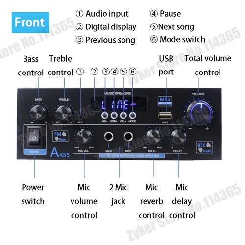 Amplificatore Digitale Sound Bluetooth 2 Canali HiFi Stereo AMP FM USB Telecomando - Foto 6 di 29