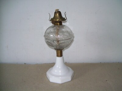 Antique Atterbury Prism & Loop pattern glass Oil Lamp with socket base 1870's