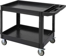 Heavy Duty 2-Shelf Service Cart with Storage and Wheels & Handle 500lbs Capacity