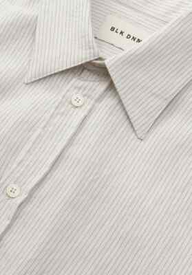 BLK DNM Shirt Mens Size 50 Large White Stripe Casual Modern 70s Collar $290