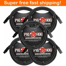 5 Pack Pig Hog PHM10 High Performance 8mm XLR Mic Cable, 10ft LIFETIME WARRANTY 