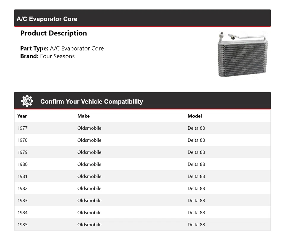 Para Oldsmobile Delta 88 1977-1985 núcleo evaporador aire acondicionado 4 estaciones 1978 1979 1980 Foto 2 de 4