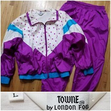 Towne by LONDON FOG 1980s Vintage Womens L Jacket Pants Zip Lined Track Suit