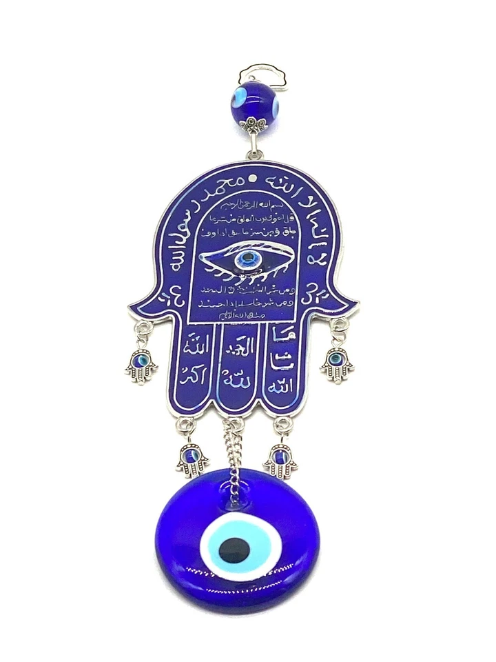 Talismán colgante plateado Hamsa mal de ojo decoración del hogar vidrio ojo de la suerte #5182 Foto 4 de 4