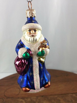5 12 Large Santa and Bird Bell Radko Glass Christmas Ornament