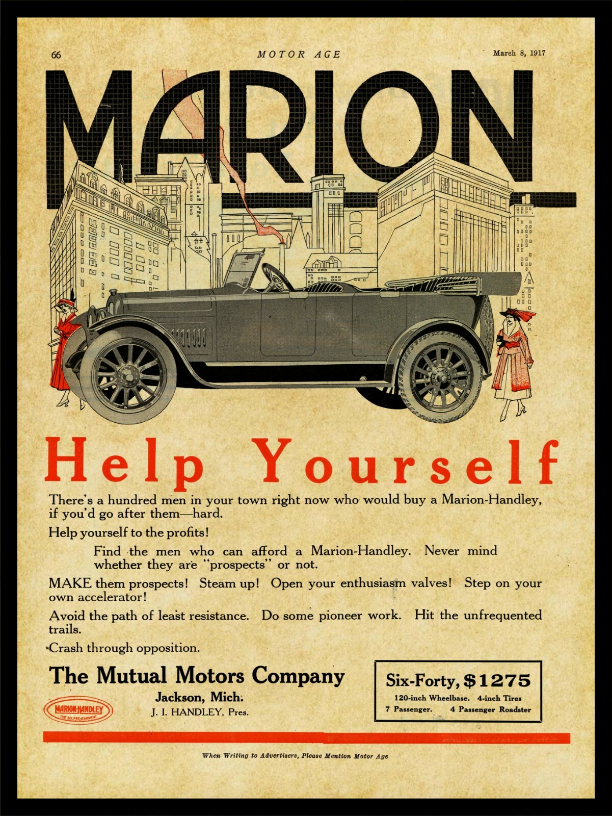 1917 Mutual Motors Co. NEW Metal Sign Marion Handley Auto Jackson