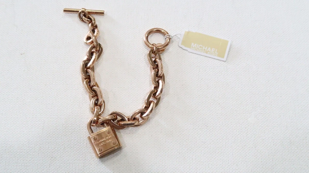 Michael Kors MK Rose Gold Motif Padlock toggle Bracelet NWT 