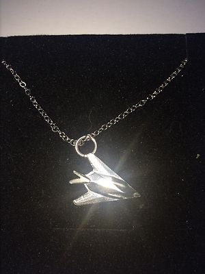 Lockheed F-117 Nighthawk C62 Stealth Emblem Silver Platinum Plated Necklace 18'' 