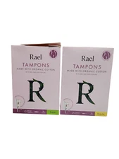 2 PK BUNDLE OF RAEL TAMPONS COTTON • SUPER and REGULAR • 16 CT Each
