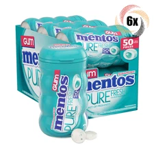 Full Box 6x Bottles Mentos Pure Fresh Wintergreen Gum | 50 Pieces Each | 3.53oz