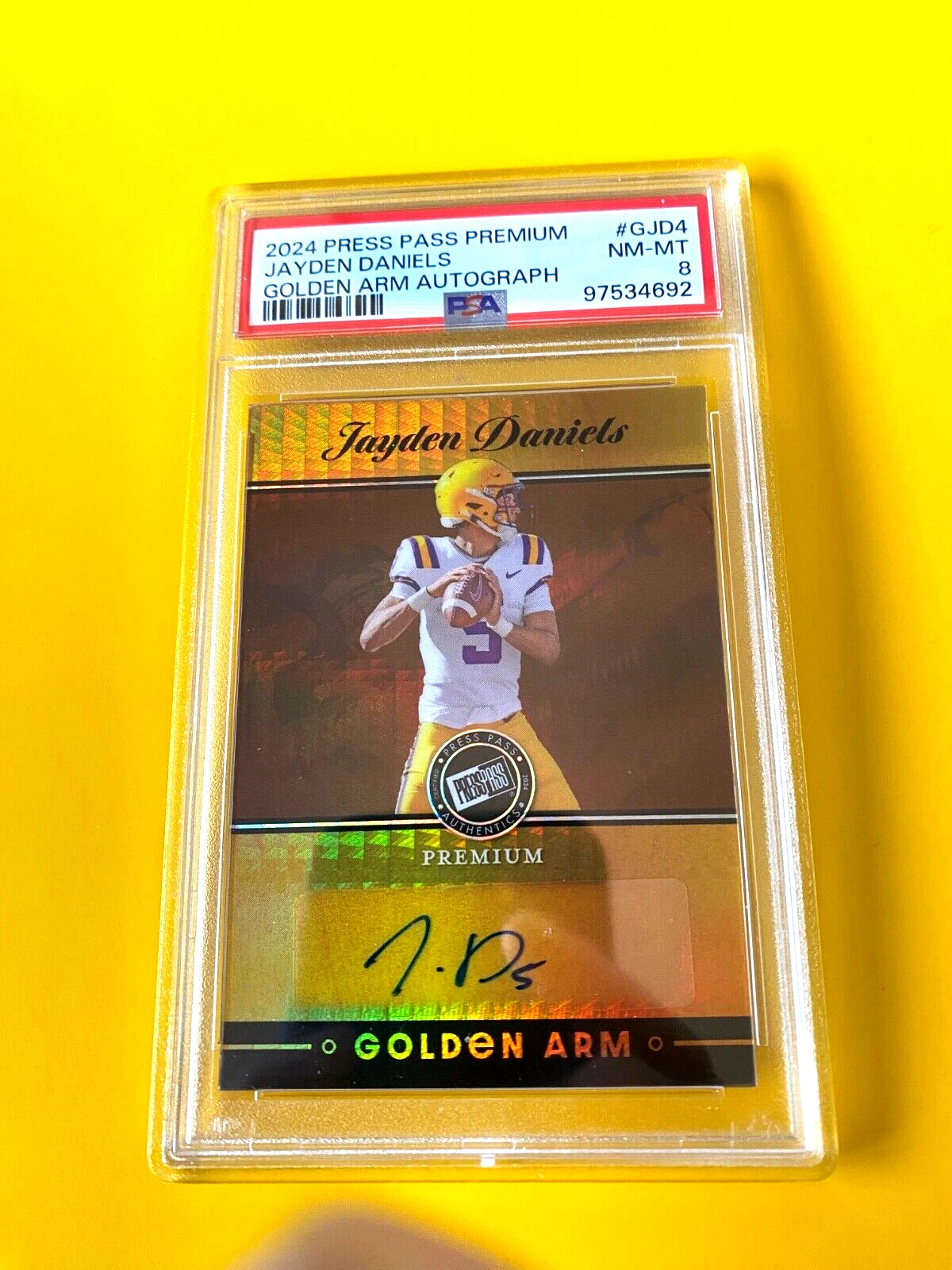 Jayden Daniels Leaf Press Pass Premium Golden Arm Autographs #GJD4 Base