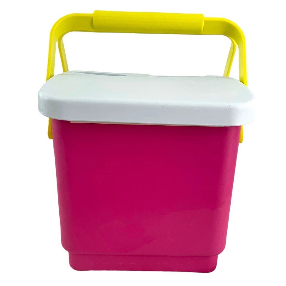 De Colección Años 90 Rubbermaid Divertido Bolso Picnic Cesta Plástico Rosa Caliente Amarillo Asas 1422 Foto 3 de 4