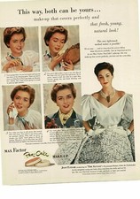 1952 MAX FACTOR Pan Cake Make-up JOAN TAYLOR movie star actress Vintage Ad 